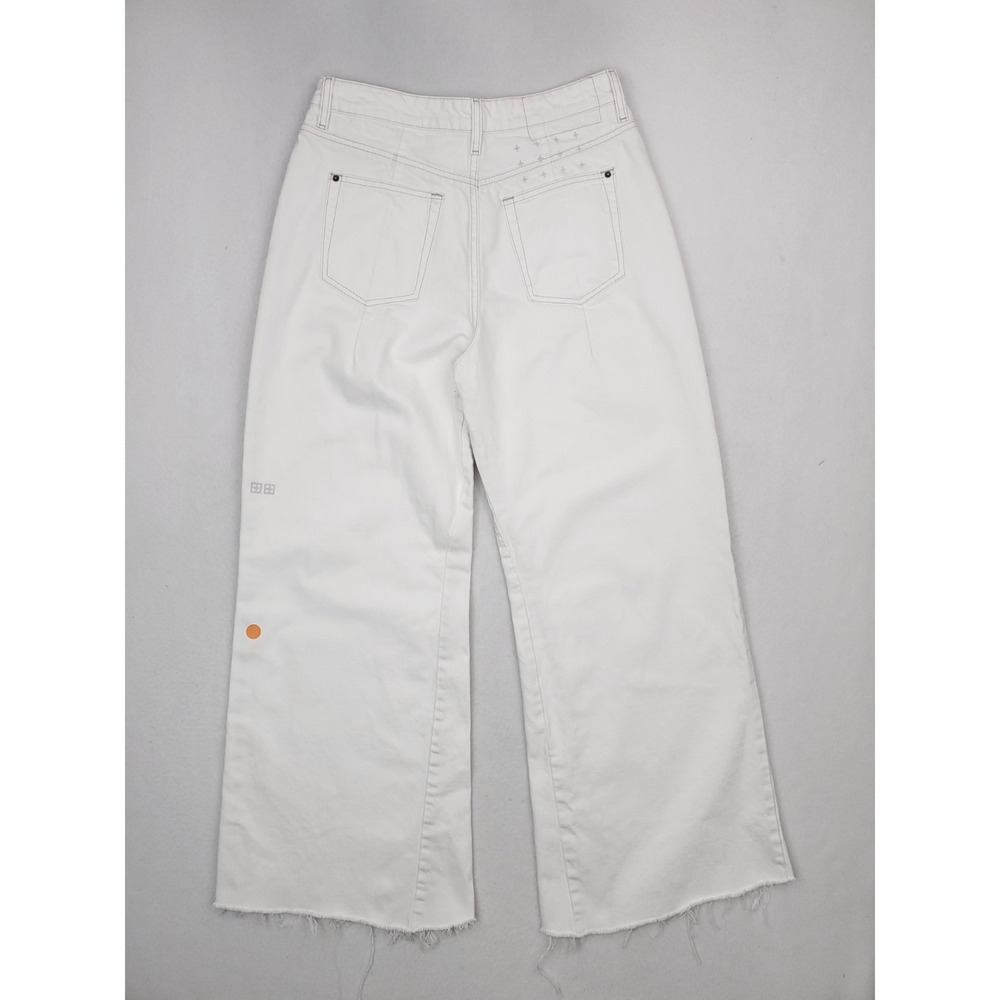 Ksubi Jeans Womens 30 White Gaucho Wide Leg Fray Raw Hem Baggy Y2K Grunge Skater - Picture 4 of 15
